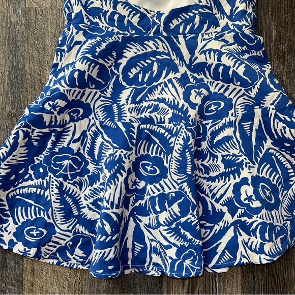 PARKER blue / white tropical print ruffled halterneck mini dress S - Picture 10 of 11